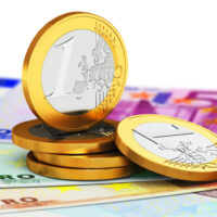 Euro currency money coins and paper banknotes