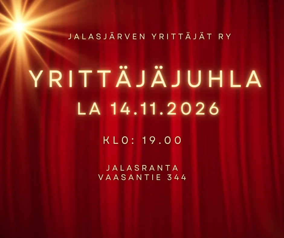 Linkistä lipunmyyntiin
https://jalasjarvenyrittajat.mycashflow.fi/product/10/yrittajajuhla-2026-lipunmyynti