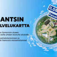 Ilomantsin 360 Palvelukartta tiny planet banneri tekstillä, STC Tuotanto Oy