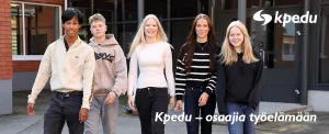KPEDU banneri, kuvassa viisi opiskelijaa ja teksti "osaajia työelämään"