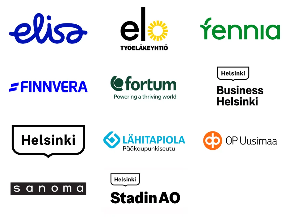Yritystä Stadiin -tapahtuman kumppaneiden logot.