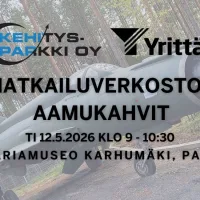 Parkanon ja Kihniön matkailuverkoston aamukahvit Militariamuseolla -kuvituskuva jossa taustalla hävittäjä
