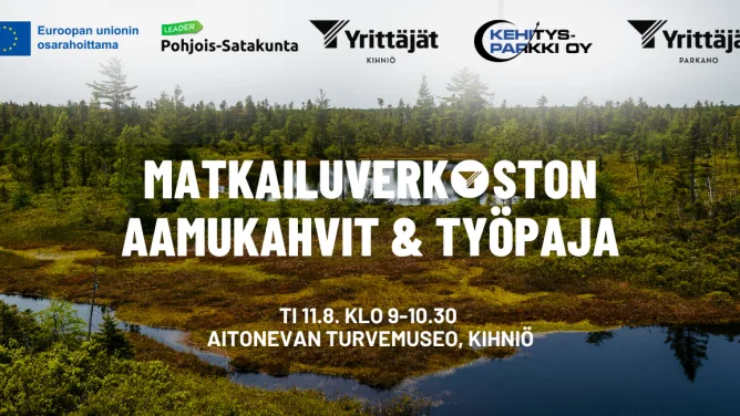 matkailuverkoston aamukahvit ja työpaja-tapahtuman kuvituskuva suomaisemasta
