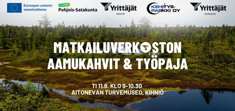 matkailuverkoston aamukahvit ja työpaja-tapahtuman kuvituskuva suomaisemasta