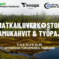 matkailuverkoston aamukahvit ja työpaja-tapahtuman kuvituskuva suomaisemasta