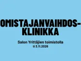 Omistajanvaihdosklinikka Salon Yrittäjien toimistolla tiistaina 3.11.2026.