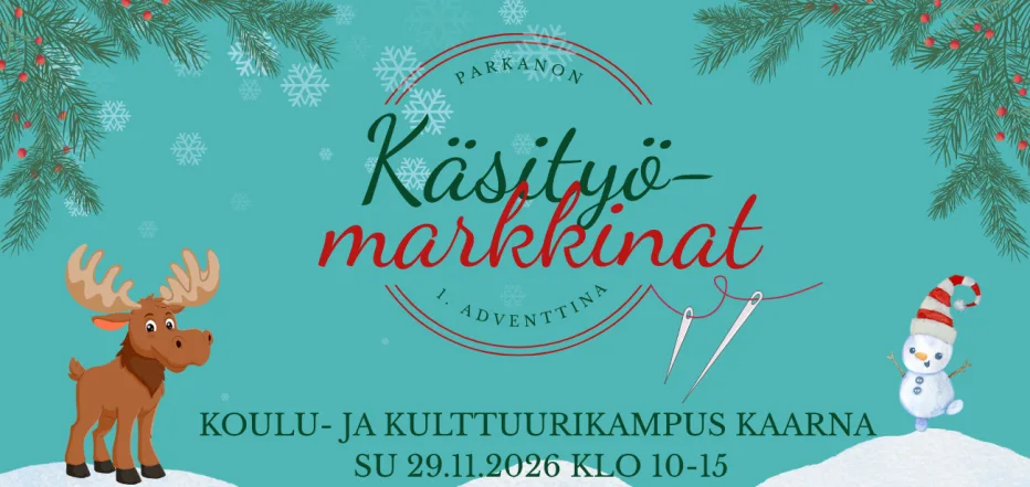 Parkanon käsityömarkkinoiden logo, tapahtuma kaarnassa 1. adventtina 2026