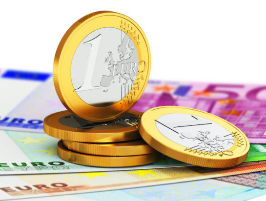 Euro currency money coins and paper banknotes