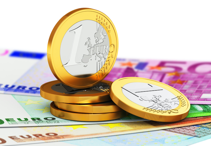 Euro currency money coins and paper banknotes