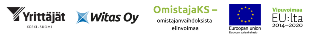 Hankerahoittajien logot: Keski-Suomen Yrittäjät, Witas, Euroopan sosiaalirahasto ja Vipuvoimaa EU:lta