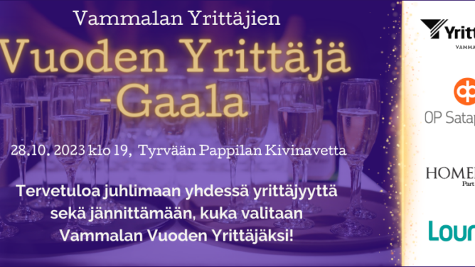 Tervetuloa juhlimaan yhdessä yrittäjyyttä 28.10.2023 sekä jännittämään, kuka valitaan Vammalan Vuoden Yrittäjäksi!